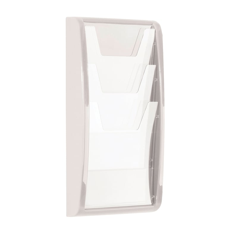 Brochure rack PANORAMA, A4, 3 comps, 267x521 mm, white | AJ Products UK