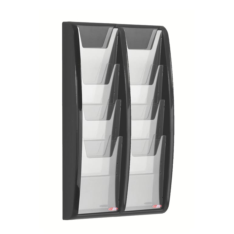 Brochure rack PANORAMA, A5, 8 comps, 352x521 mm, black | AJ Products IE