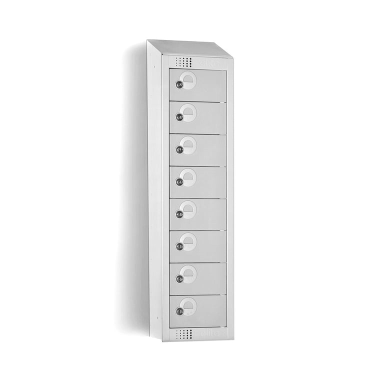 Personal effects locker, 8 door, sloping top, 990x250x160 mm, grey | AJ ...