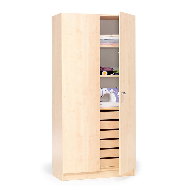 Skriňa THEO, so zásuvkami a plnými dverami, 1000x470x2100 mm, breza