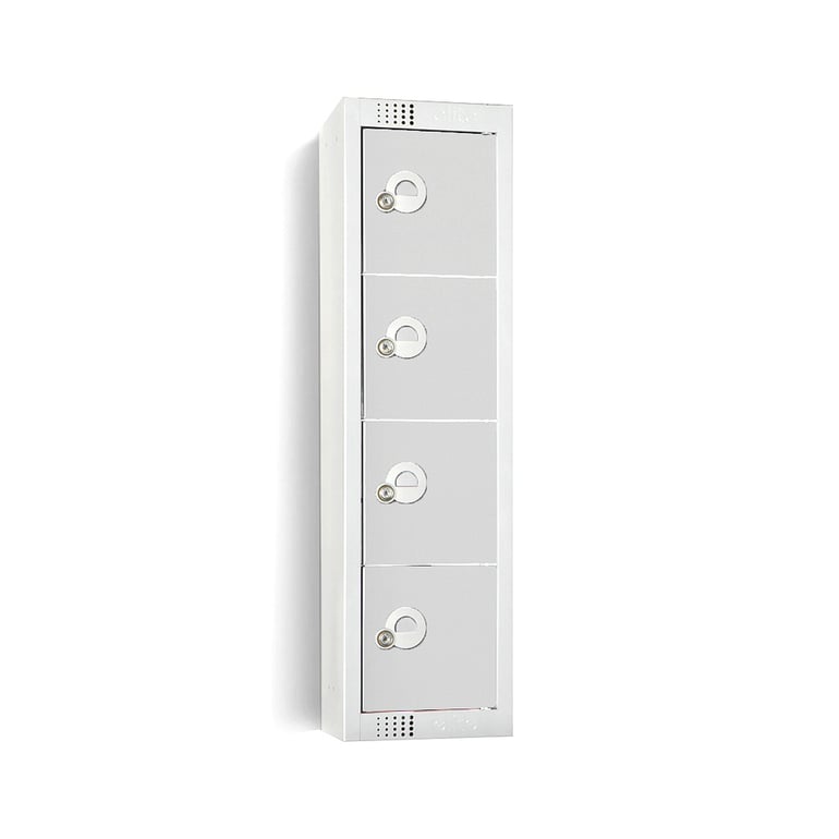 Personal effects locker, 4 door, 920x250x160 mm, grey | AJ Products UK