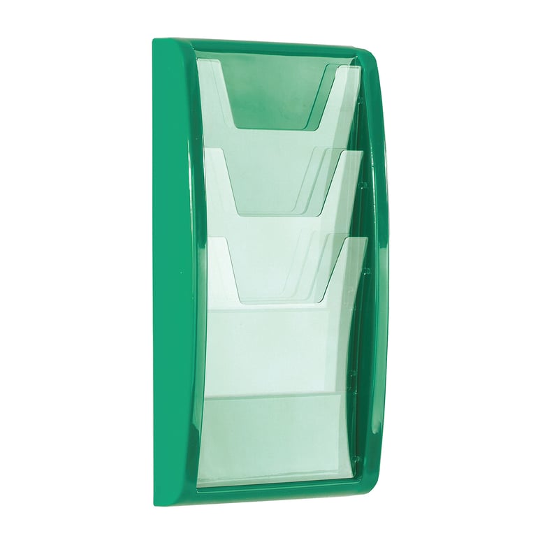 Brochure rack PANORAMA, A4, 3 comps, 267x521 mm, green | AJ Products UK