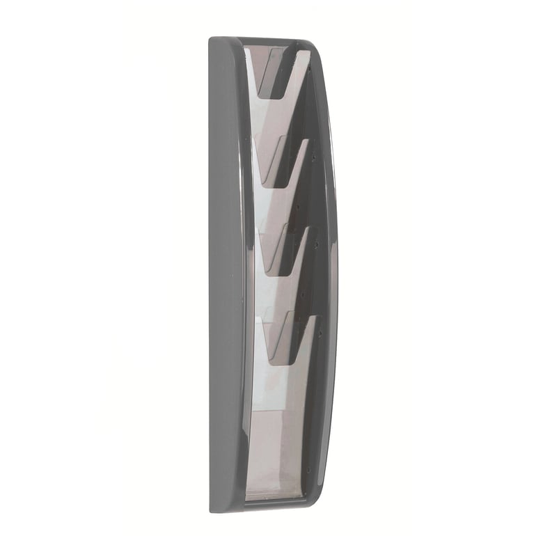 Brochure rack PANORAMA, 1/3 A4, 4 comps, 134x521 mm, grey | AJ Products UK