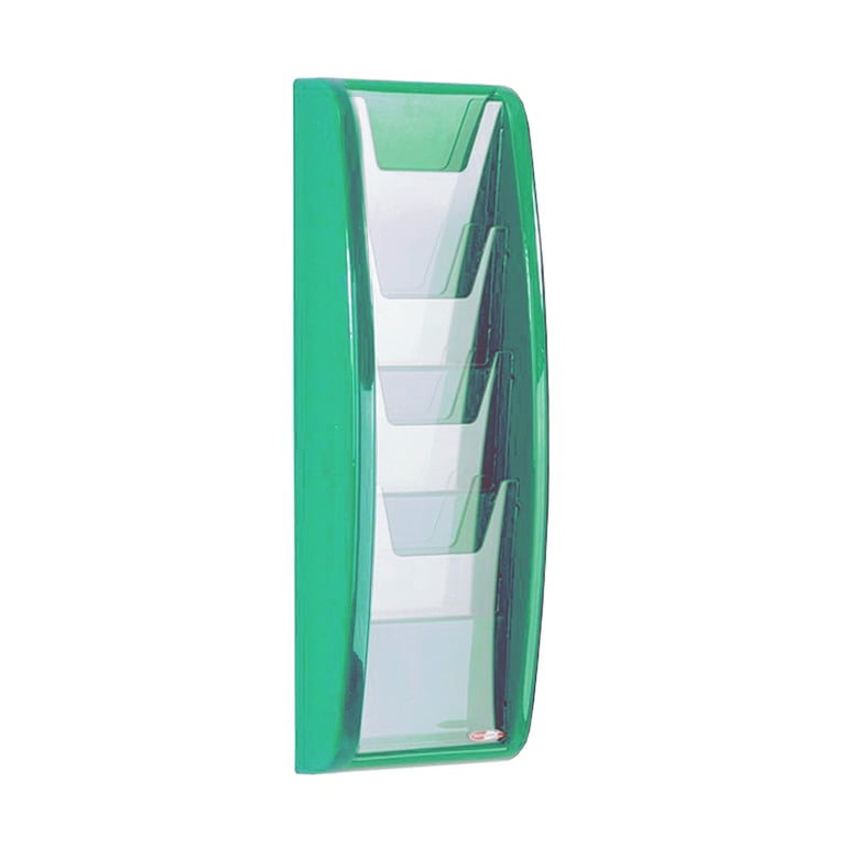 Brochure rack PANORAMA, A5, 4 comps, 184x521 mm, green | AJ Products IE