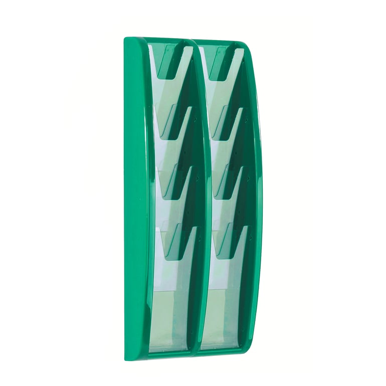 Brochure rack PANORAMA, 1/3 A4, 8 comps, 255x521 mm, green | AJ Products UK