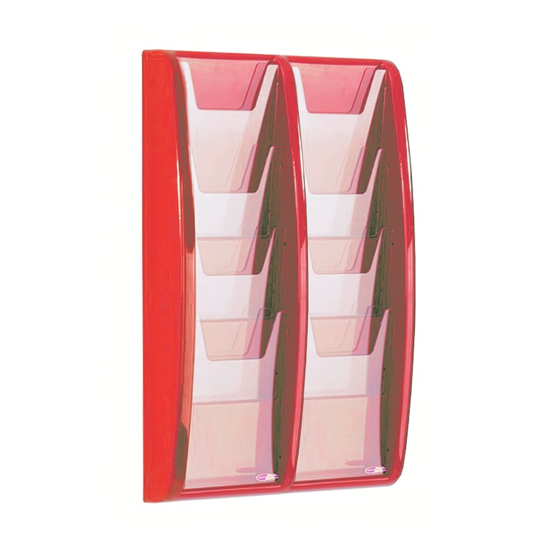 Brochure rack PANORAMA, A5, 8 comps, 352x521 mm, red | AJ Products UK