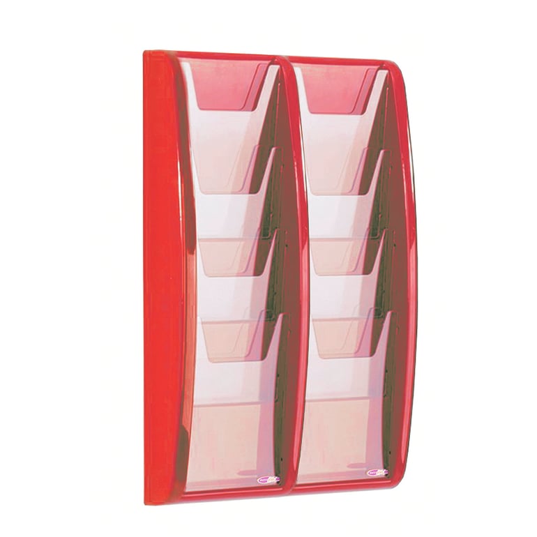 Brochure rack PANORAMA, A5, 8 comps, 352x521 mm, red | AJ Products UK