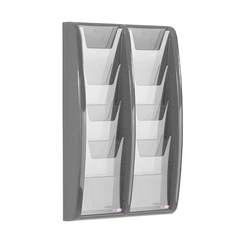 Brochure rack PANORAMA, A5, 8 comps, 352x521 mm, grey | AJ Products IE