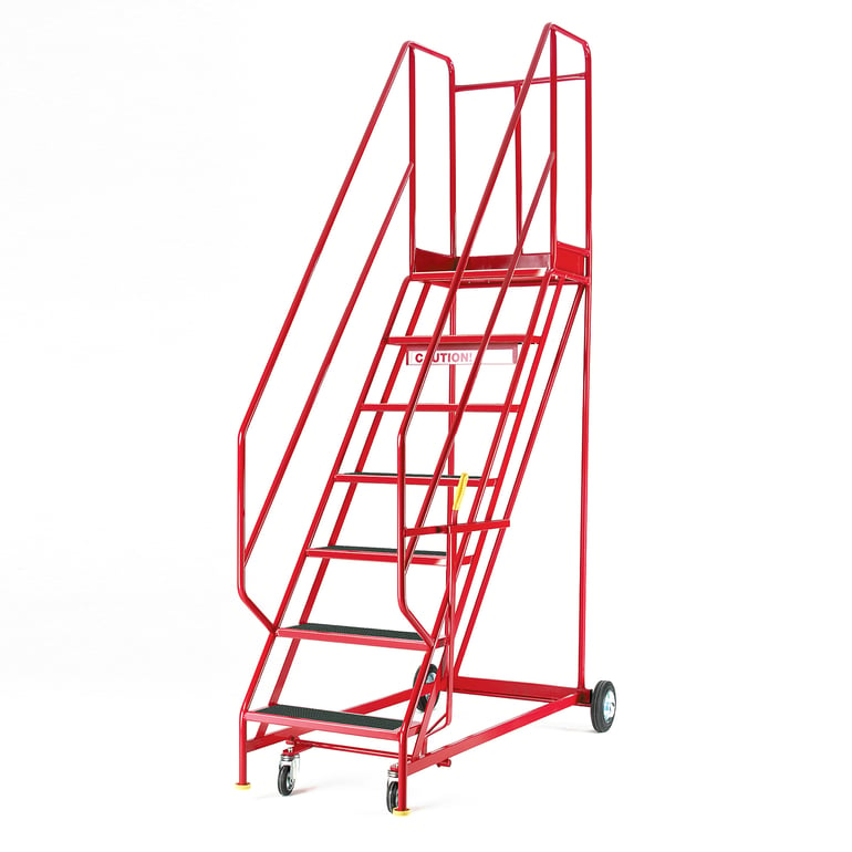 Mobile steps STEPTEK, 7 treads, H 1750 mm, rubber | AJ Products UK