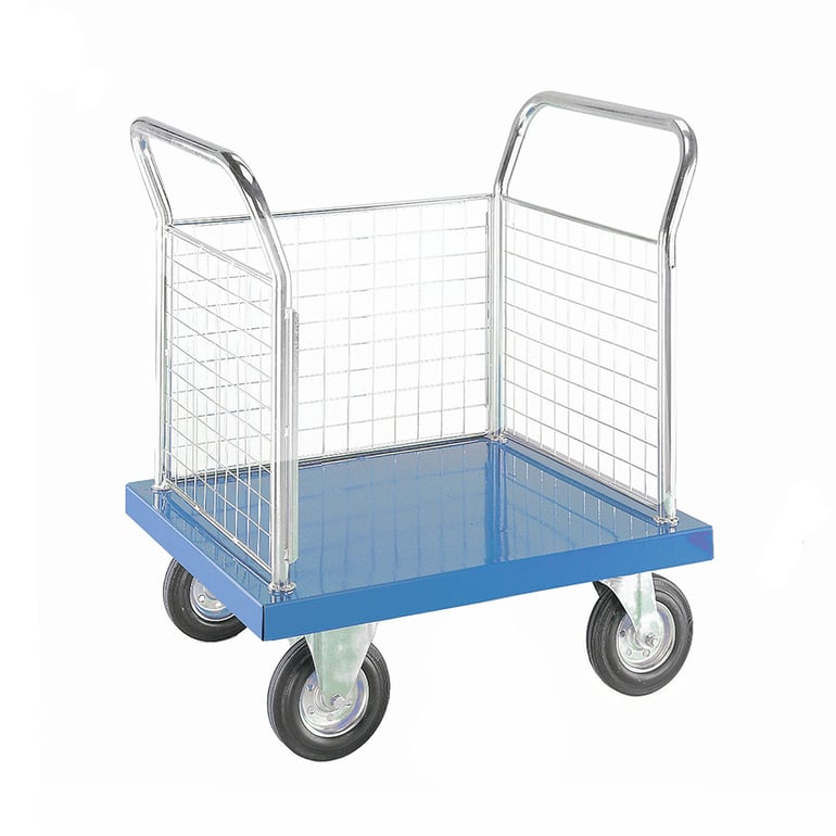 Platform trolley COLOUR, 3 sides, 600x1000 mm, blue | AJ Products IE