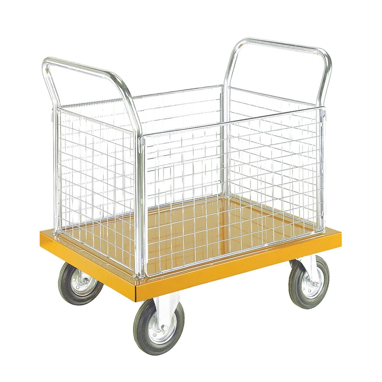 Platform trolley COLOUR, 4 sides, 600x1000 mm, yellow | AJ Products UK
