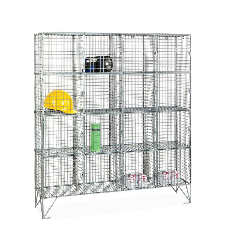 Mesh locker, 16 comps, with doors, 1360x1220x305 mm | AJ Products UK
