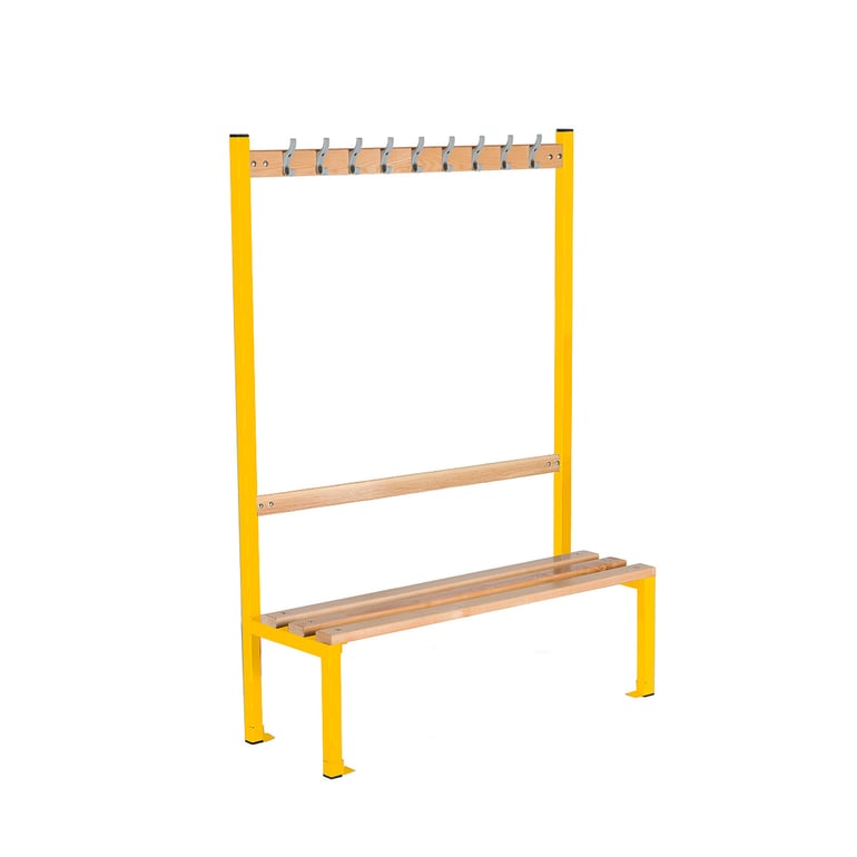 School bench ELITE, 9 hooks, 1200x400x1370 mm, yellow | AJ Products UK