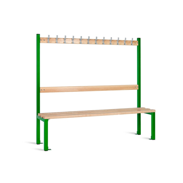 School bench ELITE, 12 hooks, 1500x400x1370 mm, green | AJ Products UK