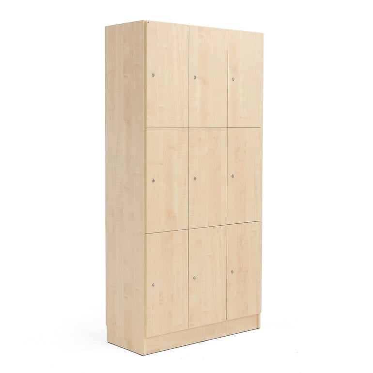 Wooden compartment locker, 3 modules, 9 doors, 1935x960x410mm, birch ...