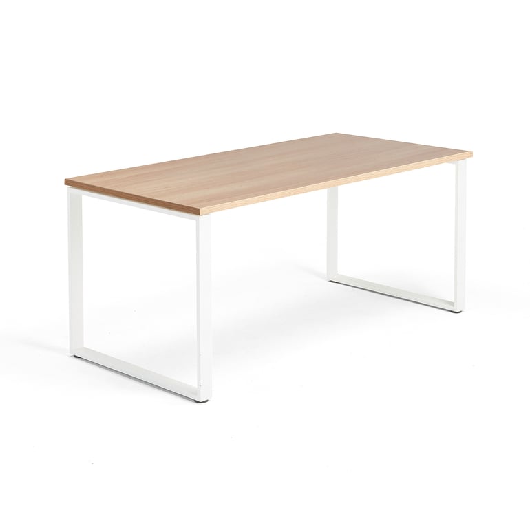 Levně Psací stůl QBUS, O-podnož, 1600x800 mm, bílý rám, dub