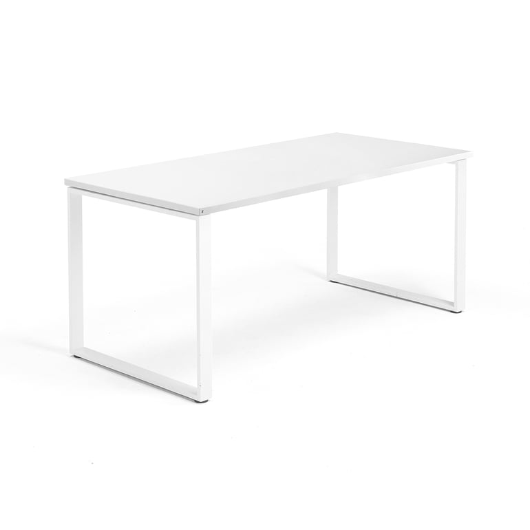 Levně Psací stůl QBUS, O-podnož, 1600x800 mm, bílý rám, bílá