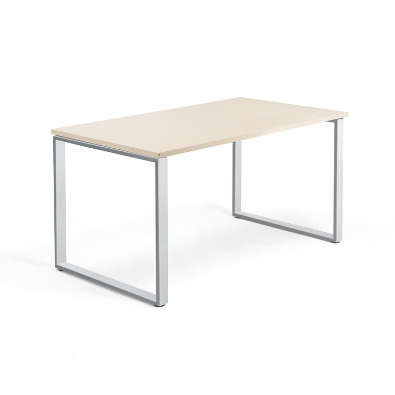 Levně Psací stůl QBUS, O-podnož, 1400x800 mm, stříbrný rám, bříza
