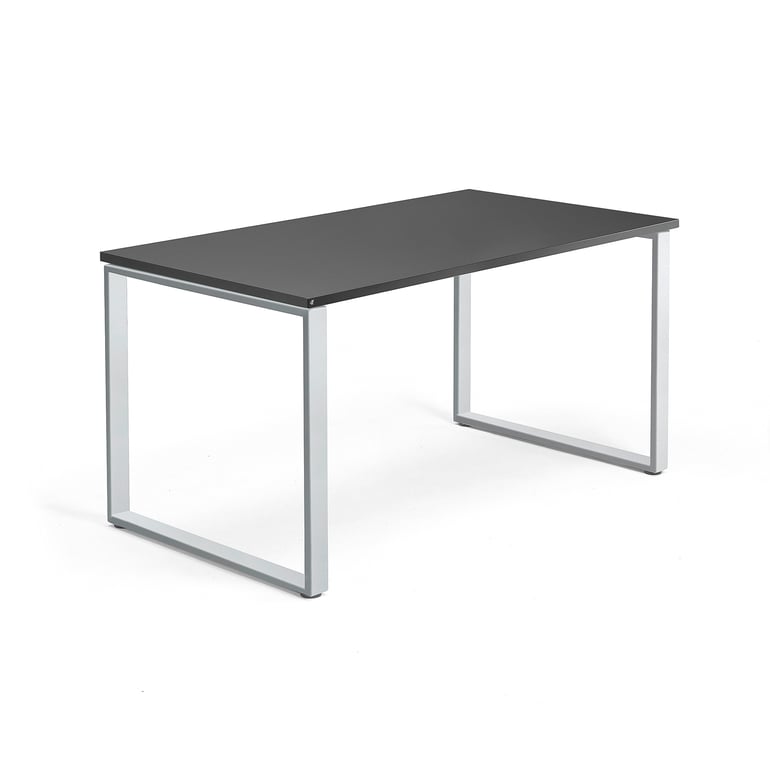 Levně Psací stůl QBUS, O-podnož, 1400x800 mm, stříbrný rám, černá
