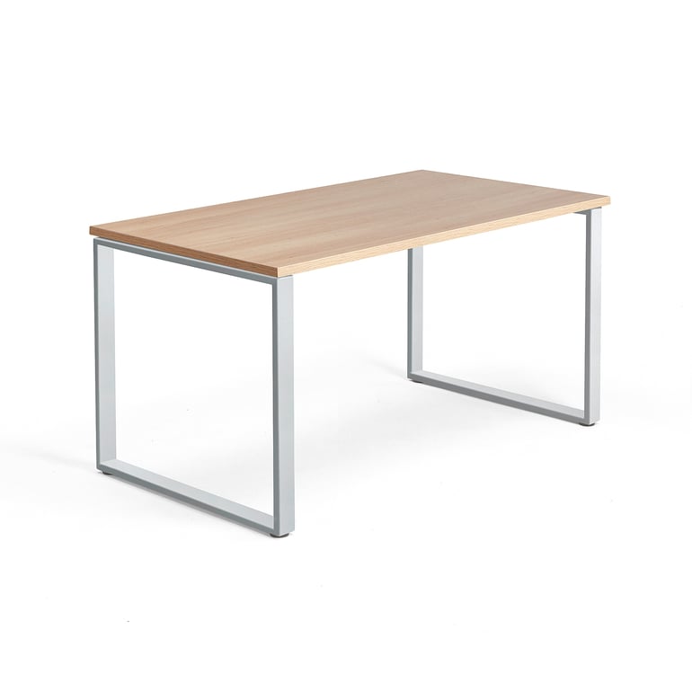 Levně Psací stůl QBUS, O-podnož, 1400x800 mm, stříbrný rám, dub