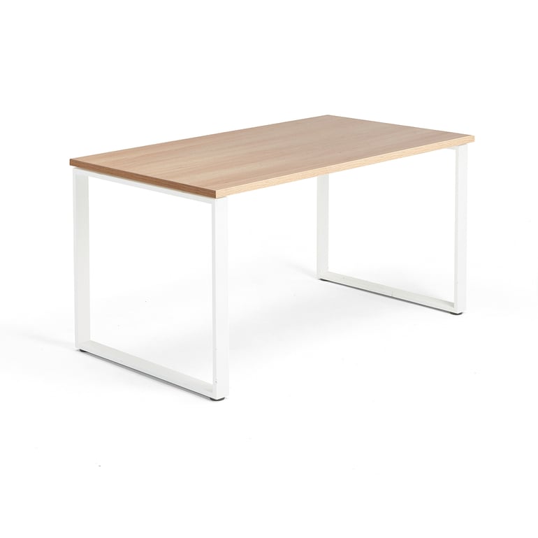 Levně Psací stůl QBUS, O-podnož, 1400x800 mm, bílý rám, dub