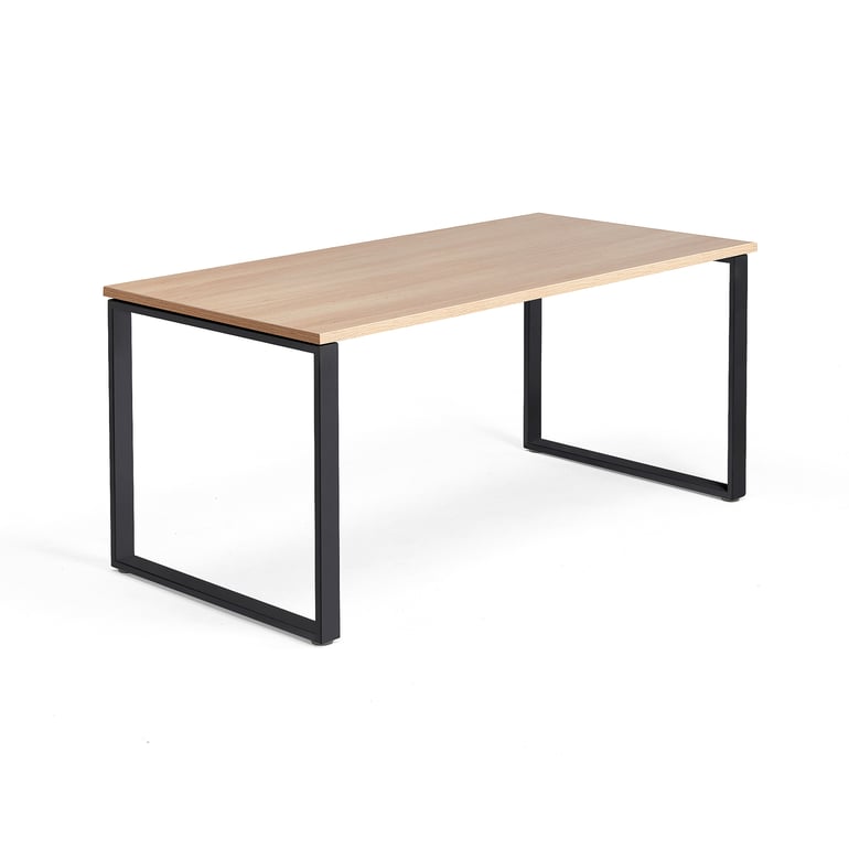 Levně Psací stůl QBUS, O-podnož, 1600x800 mm, černý rám, dub