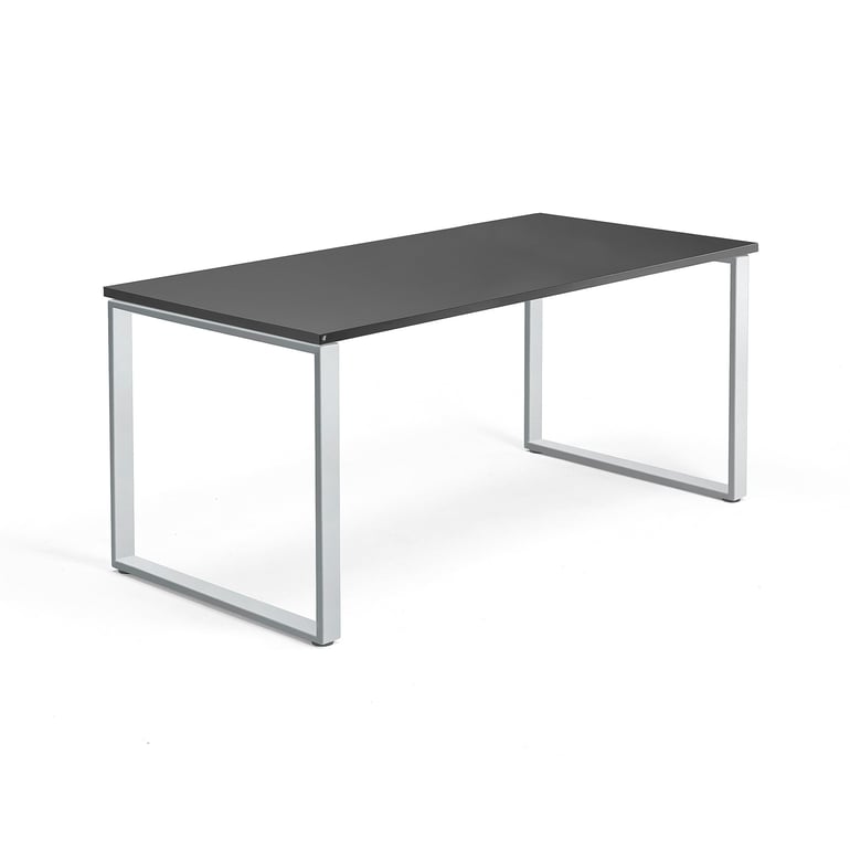 Kancelársky pracovný stôl QBUS, O-rám, 1600x800 mm, čierna/strieborná