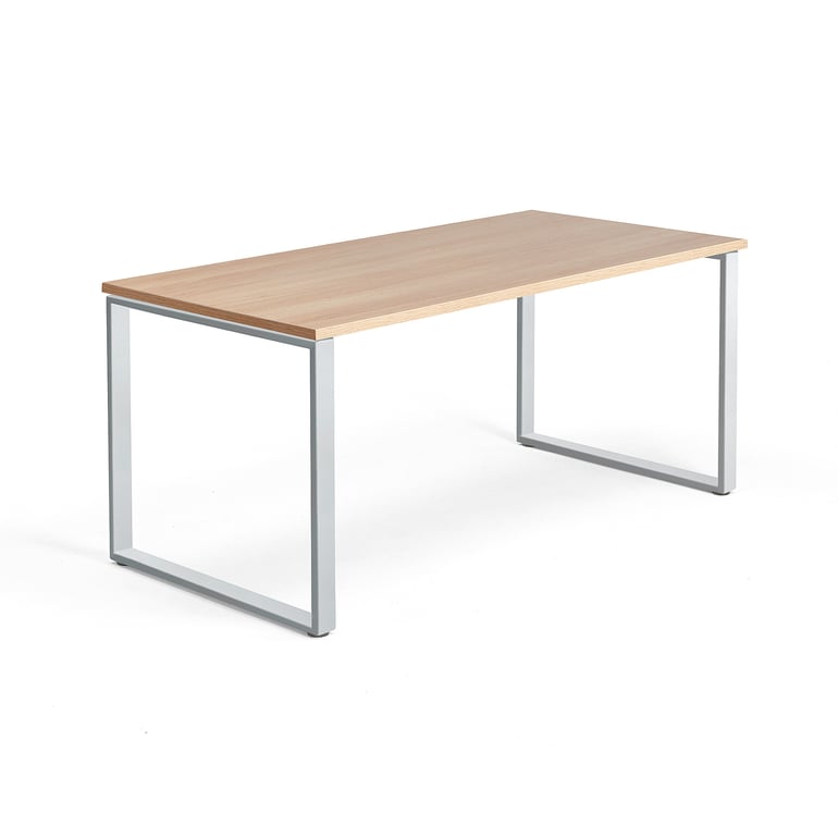 Levně Psací stůl QBUS, O-podnož, 1600x800 mm, stříbrný rám, dub