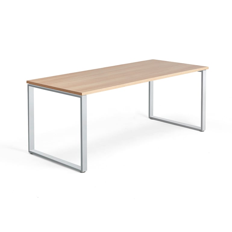 Levně Psací stůl QBUS, O-podnož, 1800x800 mm, stříbrný rám, dub
