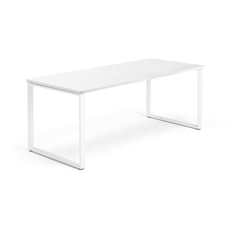 Kancelársky pracovný stôl QBUS, O-rám, 1800x800 mm, biela/biela