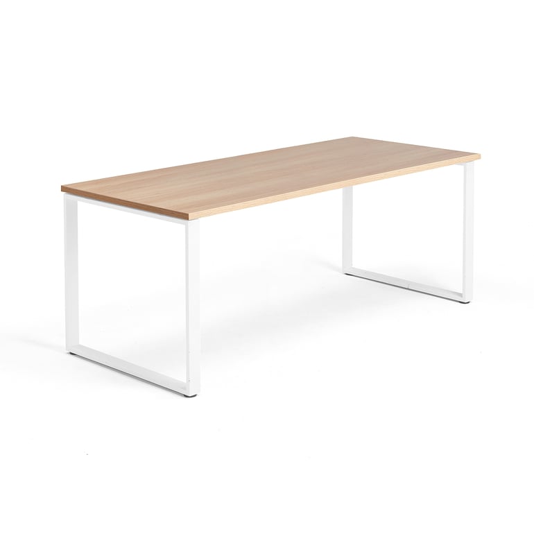 Levně Psací stůl QBUS, O-podnož, 1800x800 mm, bílý rám, dub
