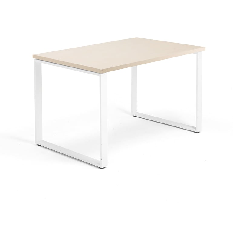 Kancelársky pracovný stôl QBUS, O-rám, 1200x800 mm, breza/biela