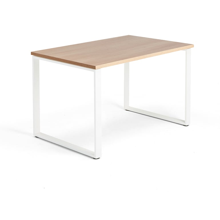 Levně Psací stůl QBUS, O-podnož, 1200x800 mm, bílý rám, dub