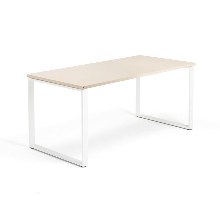 Kancelársky pracovný stôl QBUS, O-rám, 1600x800 mm, breza/biela