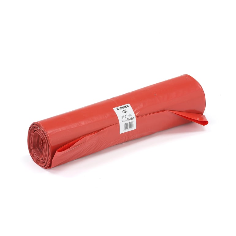 Søppelsekker, 125 l, (25 stk./rull), rød | AJ Produkter