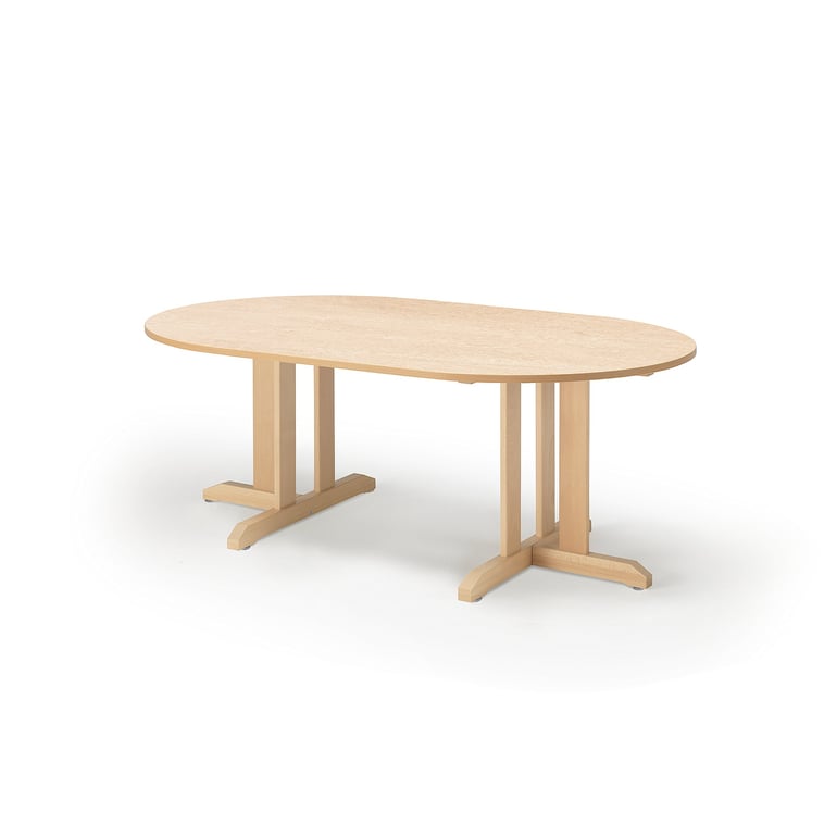 Levně Stůl KUPOL, 1500x800x600 mm, oválný, akustické linoleum, bříza/béžová