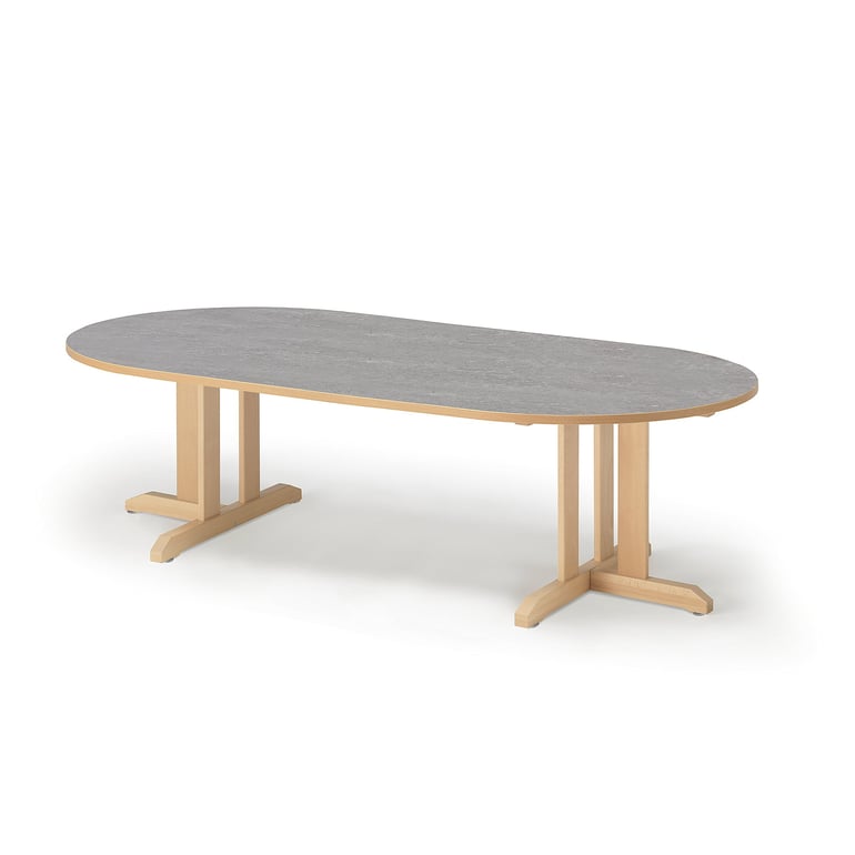 Levně Stůl KUPOL, 2000x1000x500 mm, oválný, akustické linoleum, bříza/šedá