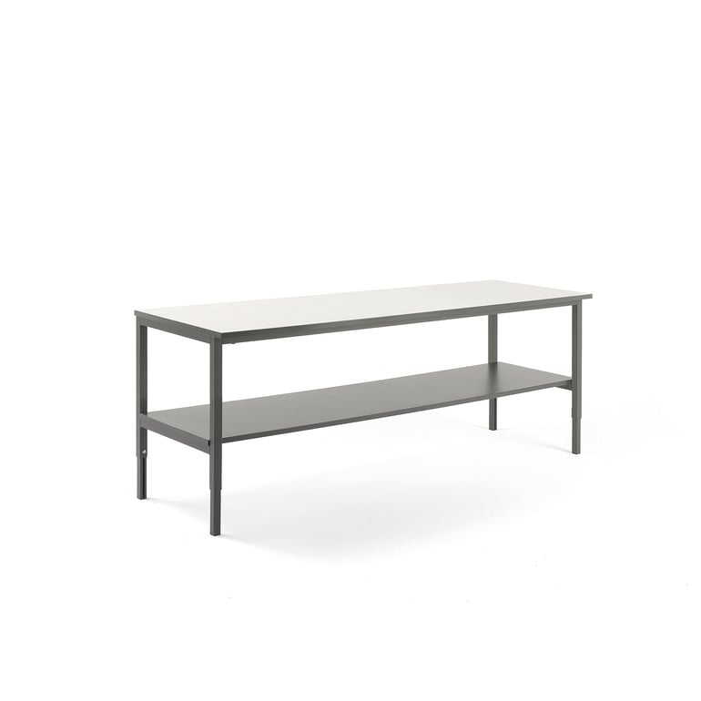 Levně Pracovní stůl CARGO, se spodní policí, 2500x750 mm, bílá deska, šedý rám
