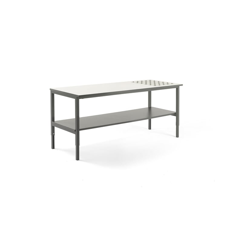 Levně Pracovní stůl CARGO, s kuličkami a spodní policí, 2400x750 mm, bílá deska, šedý