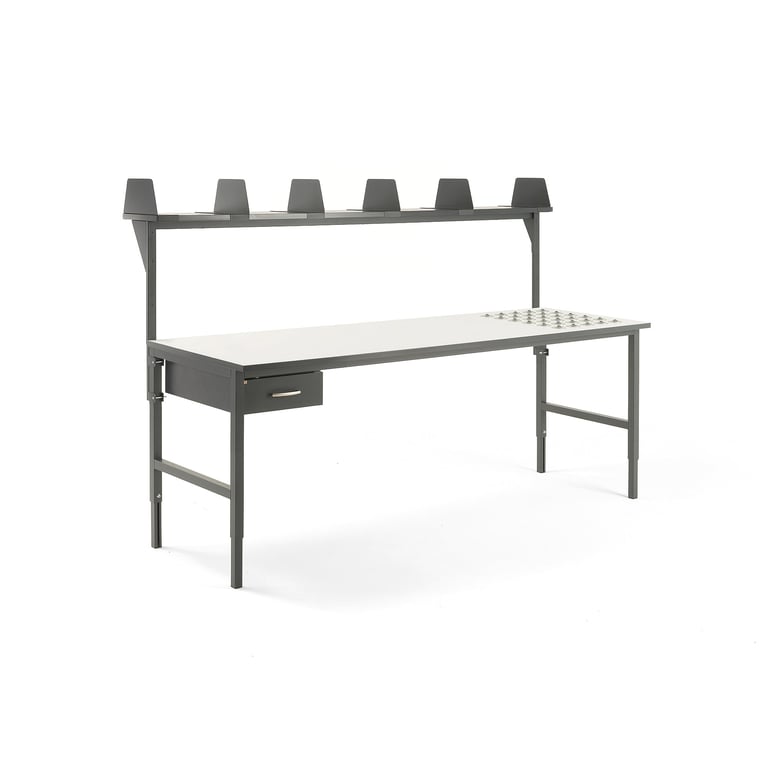 Dielenský stôl Cargo s valčekmi, 2400x750 mm, 1 zásuvka + vrchná polica
