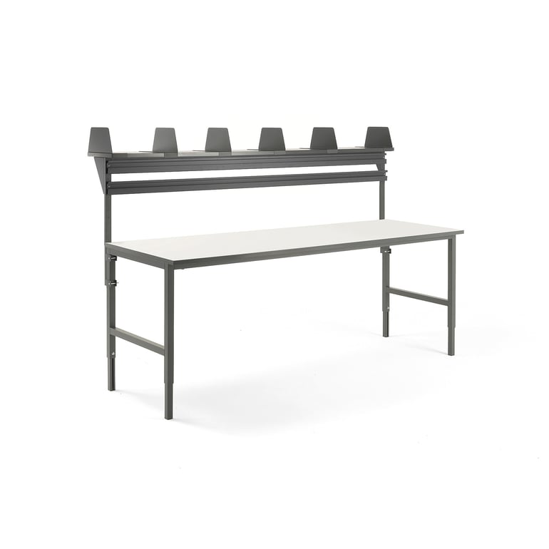 Levně Pracovní stůl CARGO, 2400x750 mm, vrchní police + 2 lišty na plastové boxy