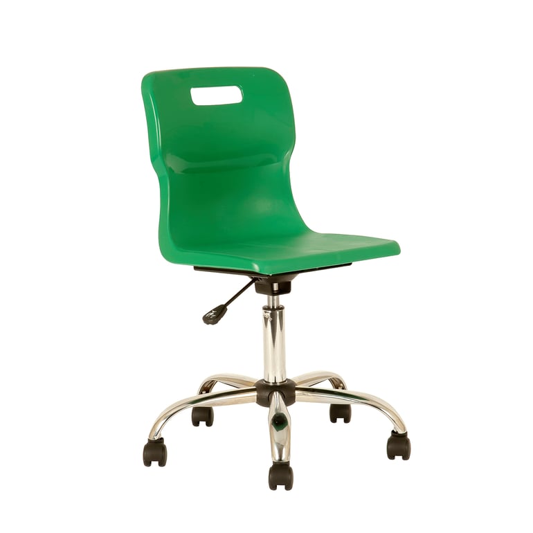 Plastic swivel chair, ages 11+, 465-555 mm, green, castors | AJ Products UK