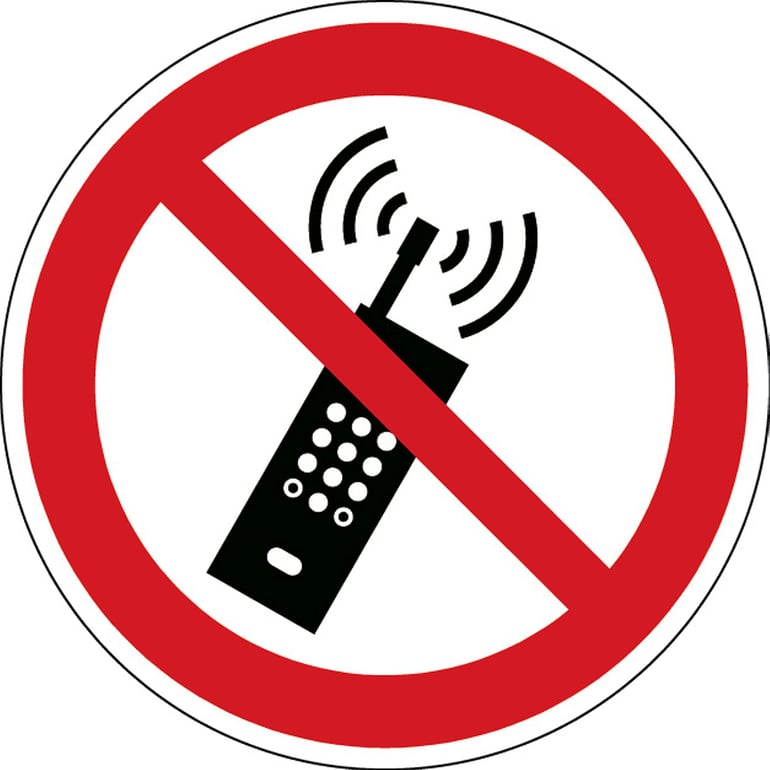 Levně Zákaz používání mobilních telefonů - značka, PES, samolepicí, Ø 100 mm