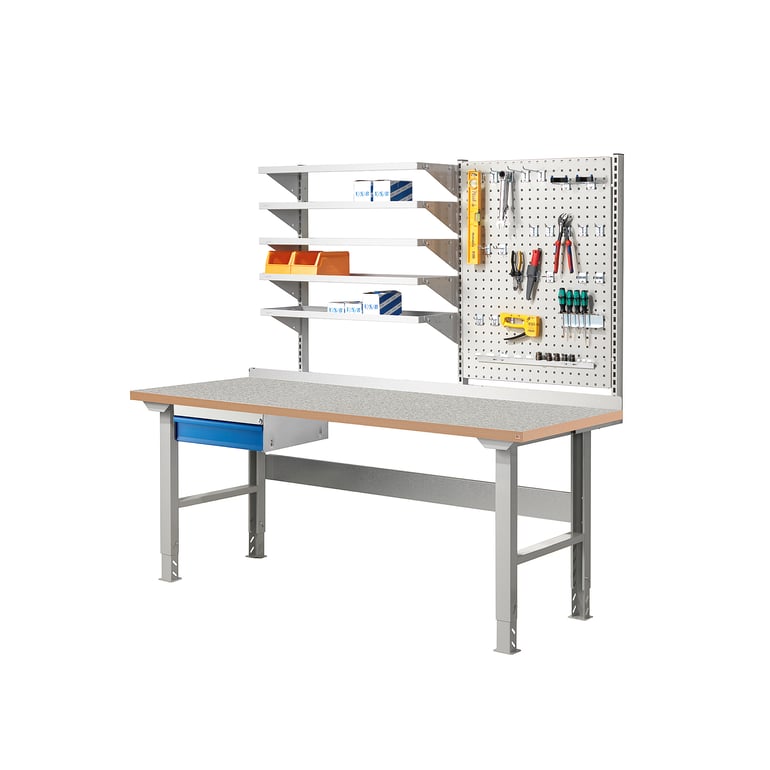 Complete workbench SOLID 750, with shelf + tool panel, 2000x800 mm ...