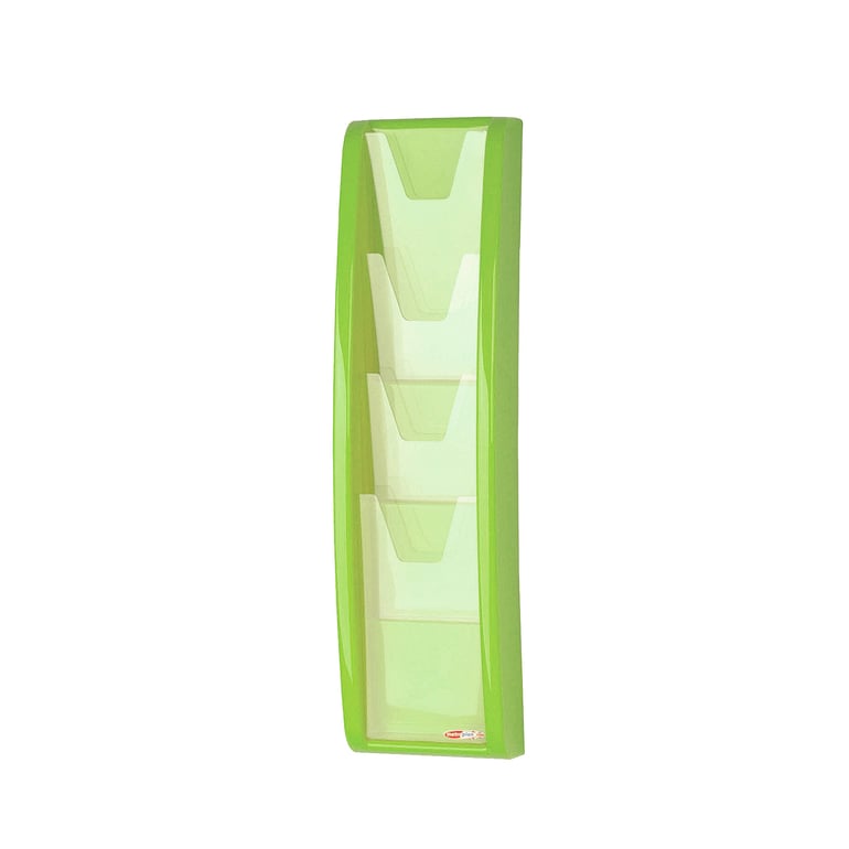 Brochure rack PANORAMA, 1/3 A4, 4 comps, 134x521 mm, lime | AJ Products IE