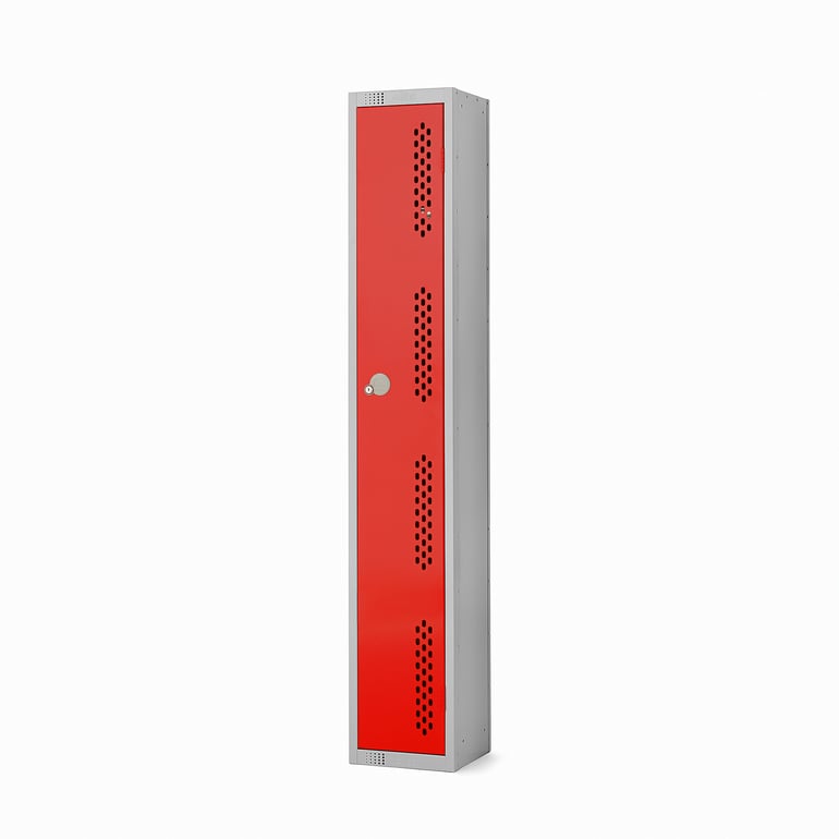Perforated door locker, 1 door, 1800x300x450 mm, red | AJ Products UK