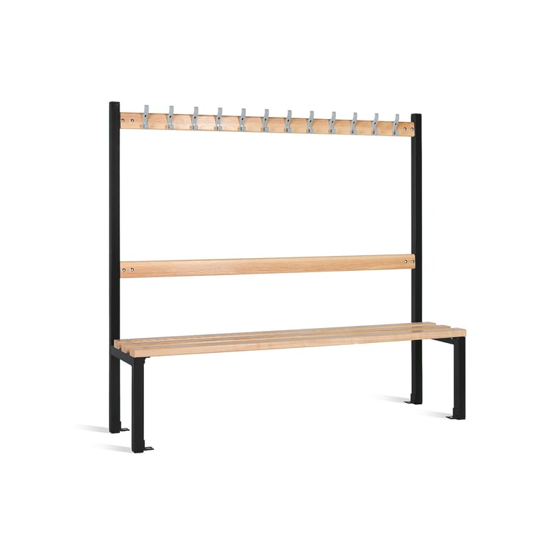 School bench ELITE, 12 hooks, 1500x400x1370 mm, black | AJ Products IE