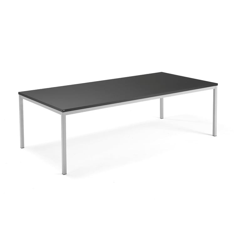 Levně Jednací stůl QBUS, 2400x1200 mm, 4 nohy, stříbrný rám, černá