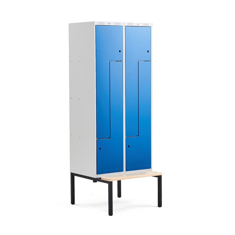 Levně Šatní skříňka CLASSIC Z, s lavicí, 2 sekce, 4 dveře, 2120x800x550 mm, modré dveře