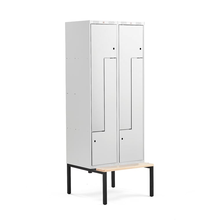 Levně Šatní skříňka CLASSIC Z, s lavicí, 2 sekce, 4 dveře, 2120x800x550 mm, šedé dveře